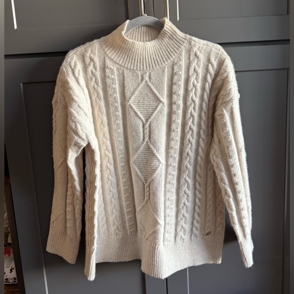 Calvin Klein Cream Cable Knit Turtleneck Sweater